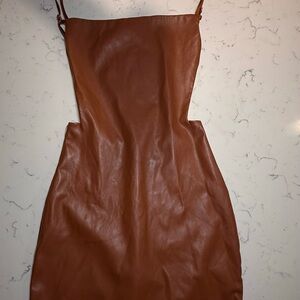Elegant Brown Leather Dress